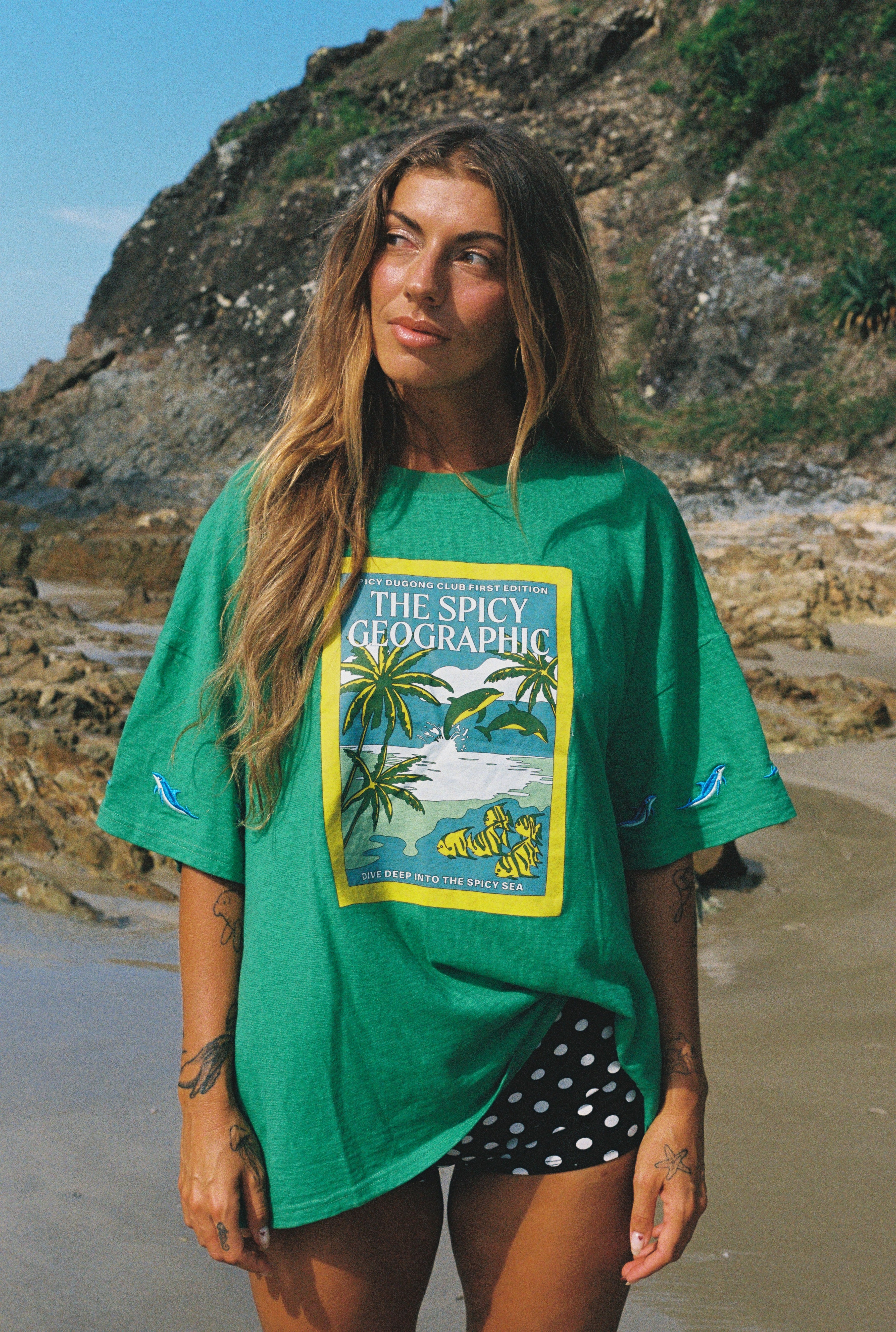 WOMENS HEMP SPICY GEO TEE IN GREEN