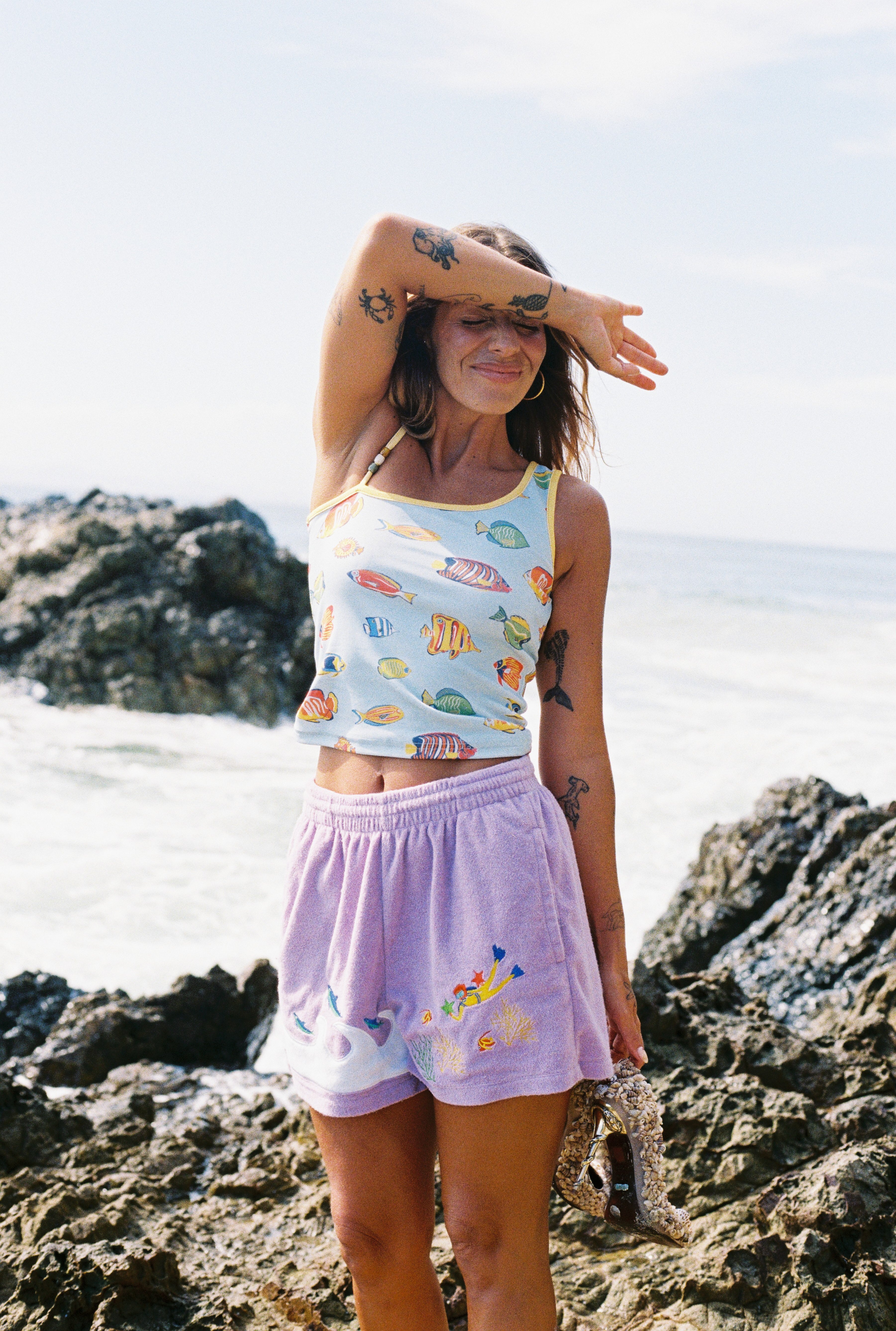 WOMENS TERRY SCUBA SHORTS IN PURPLE