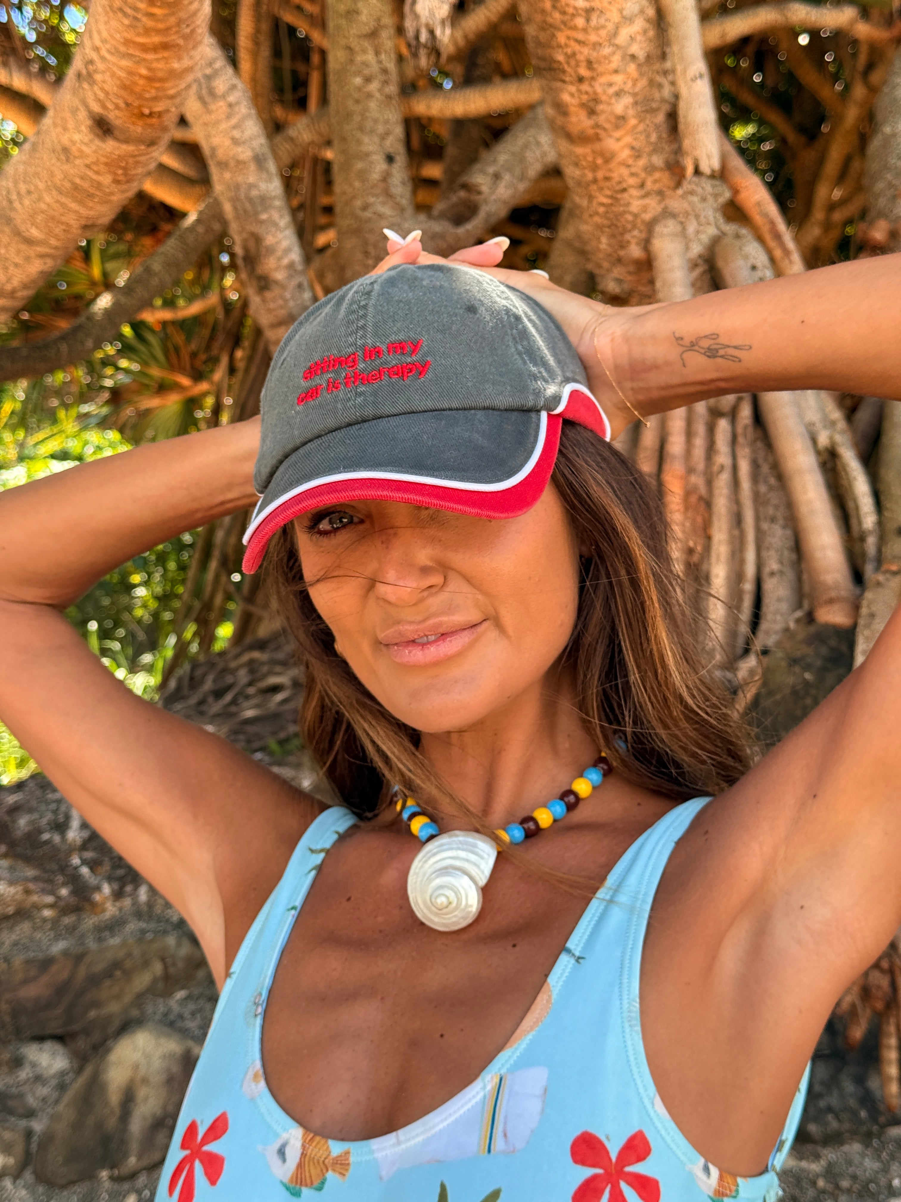 SITTING IN MY CAR IS THERAPY CAP IN RED