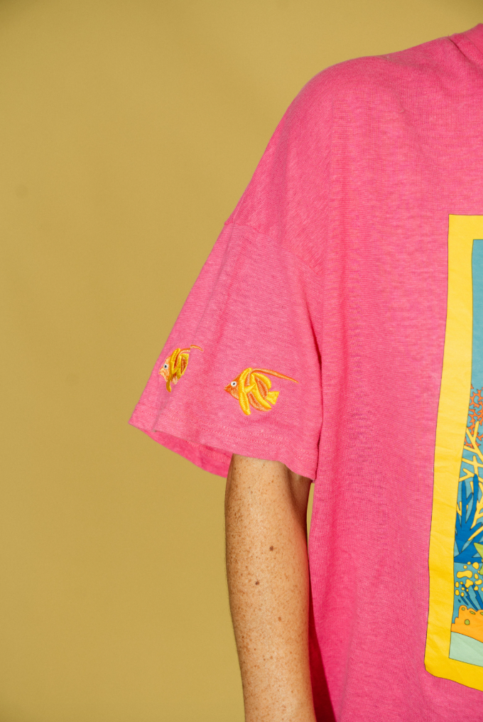 WOMENS HEMP SPICY GEO TEE IN PINK