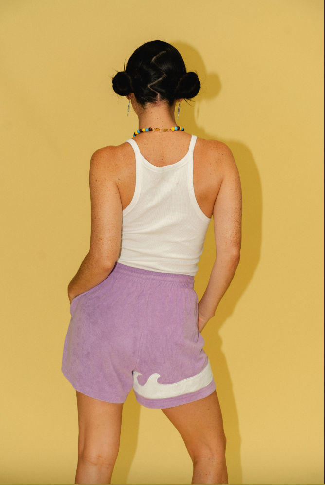 WOMENS TERRY SCUBA SHORTS IN PURPLE